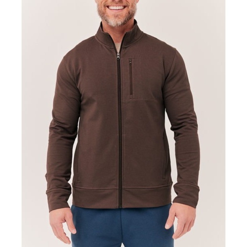 Pact Men's Stretch French Terry Track Jacket in Carob (brown) size large